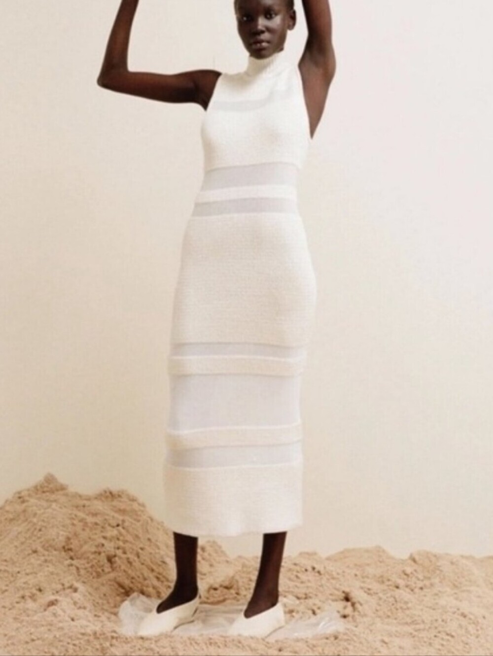 Acler Nadia Striped Midi Sweater Dress Knit Ivory Sz US 6